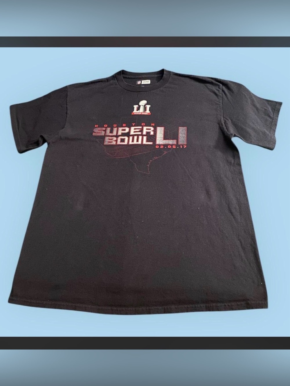 Super Bowl LI x NFL Team Apparel Houston Texas 02-05-2017 black tee size men’s L